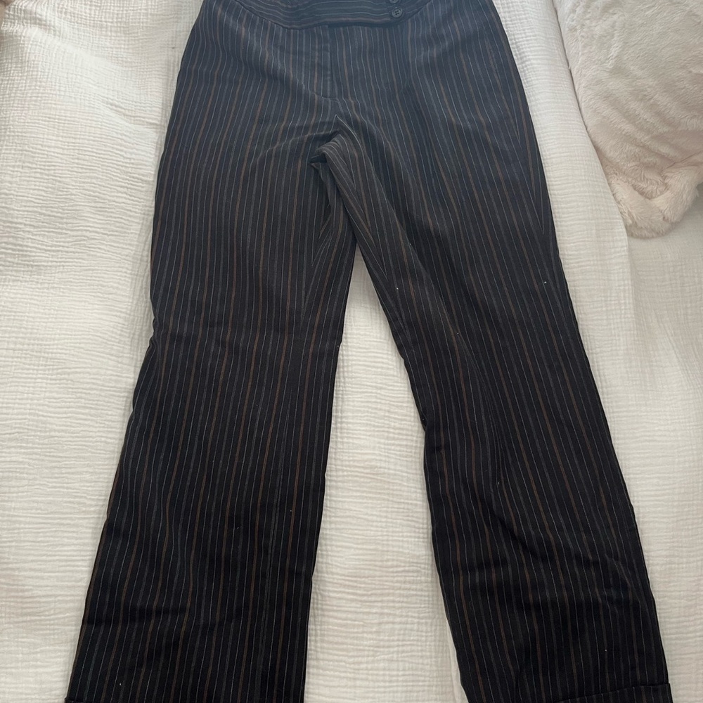 LOFT Black and Brown Pinstripe Pants